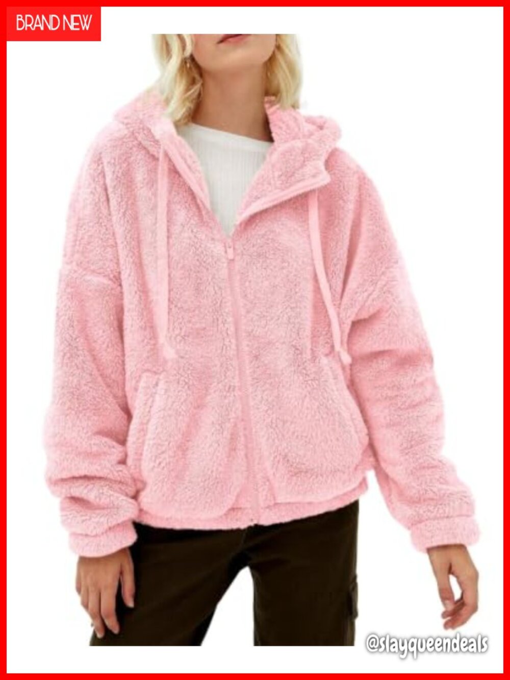 Fuzzy Sherpa Fleece Zip Up Hooded Jacket Warm Winter Coat